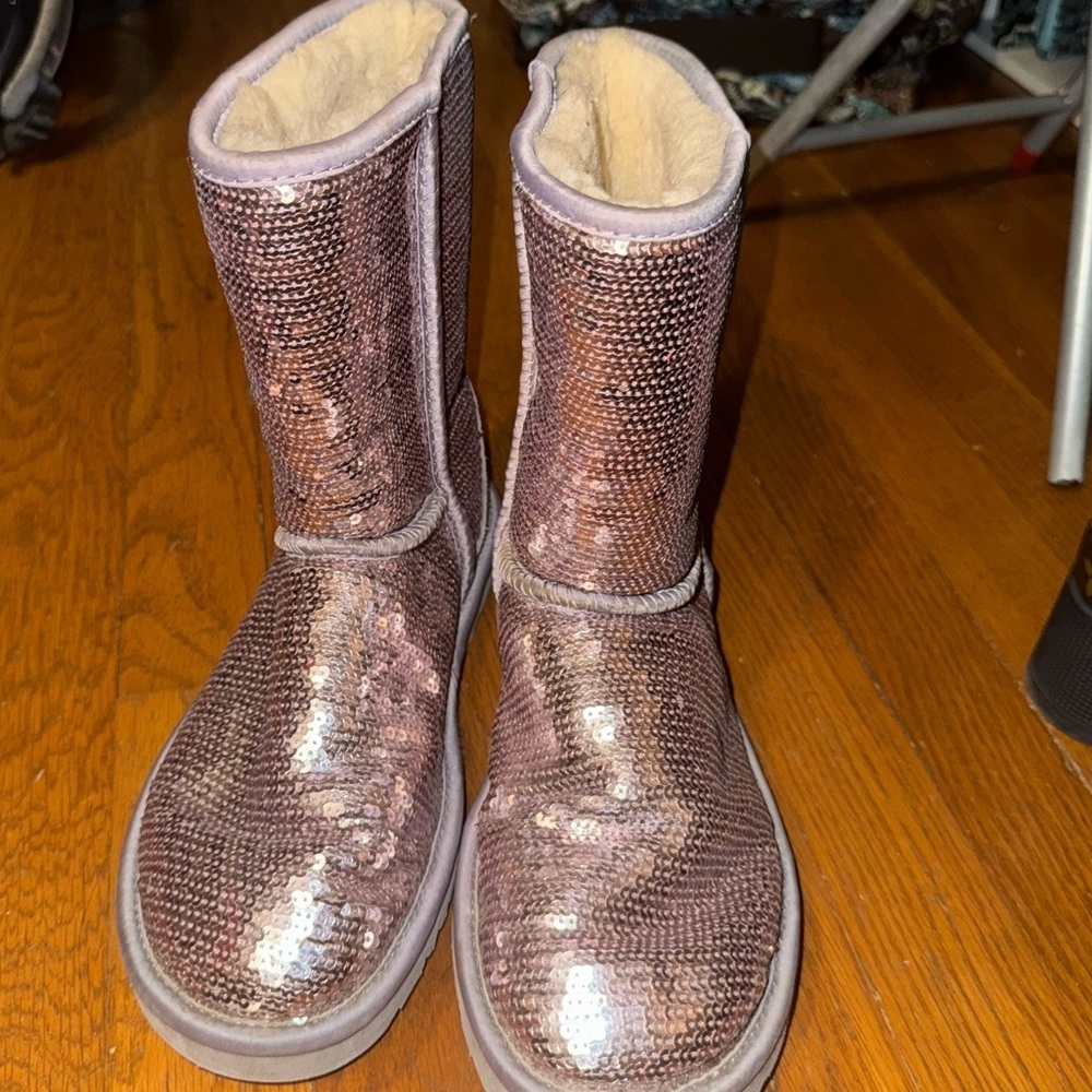 CHAMPAGNE LIGHT LILAC UGG Cream winter fall Boot silver gold fur sequin glitter - Picture 5 of 7